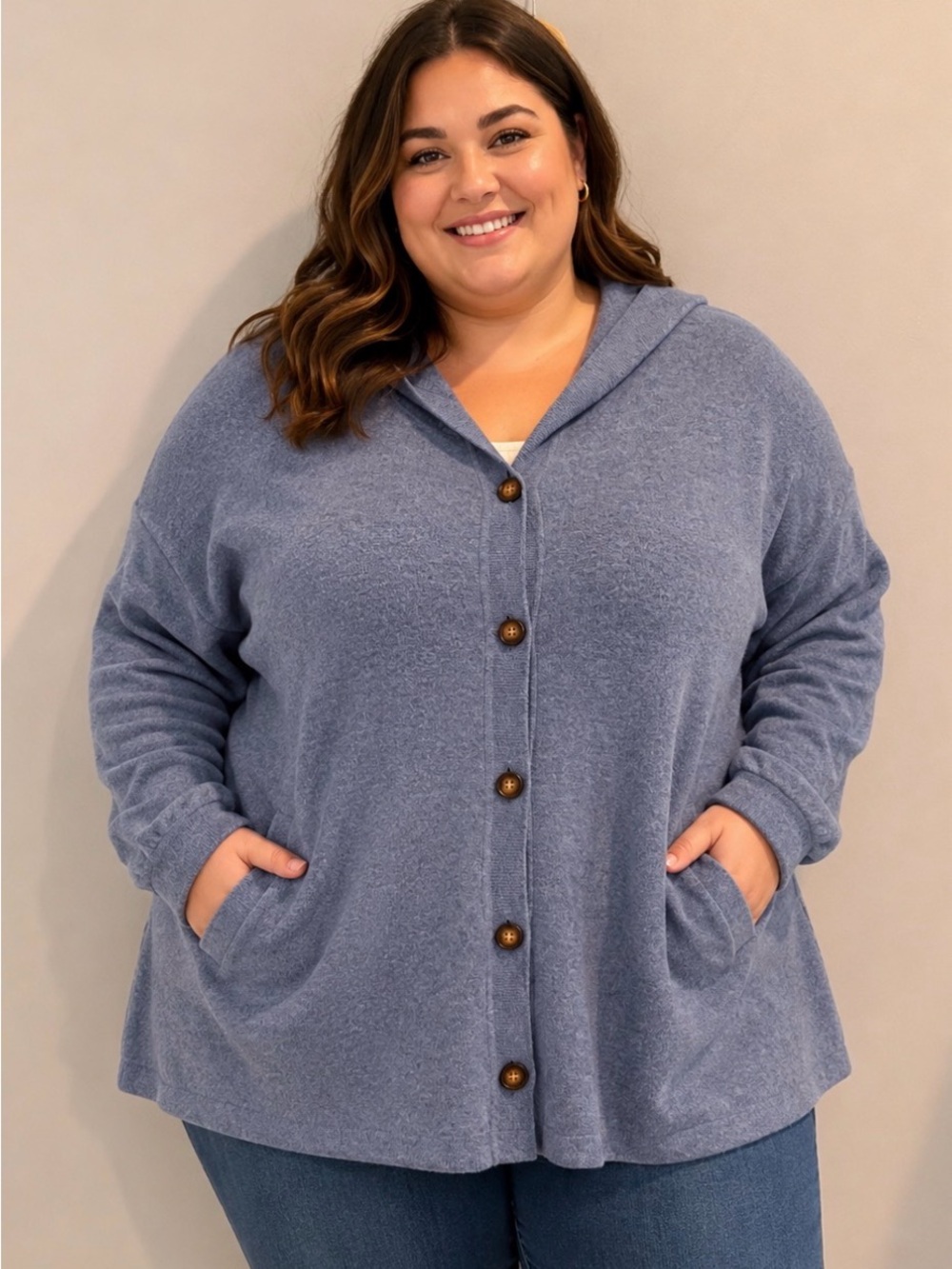 NEW Poetry Cashmere Button Front Sweater in Blue, Size 14